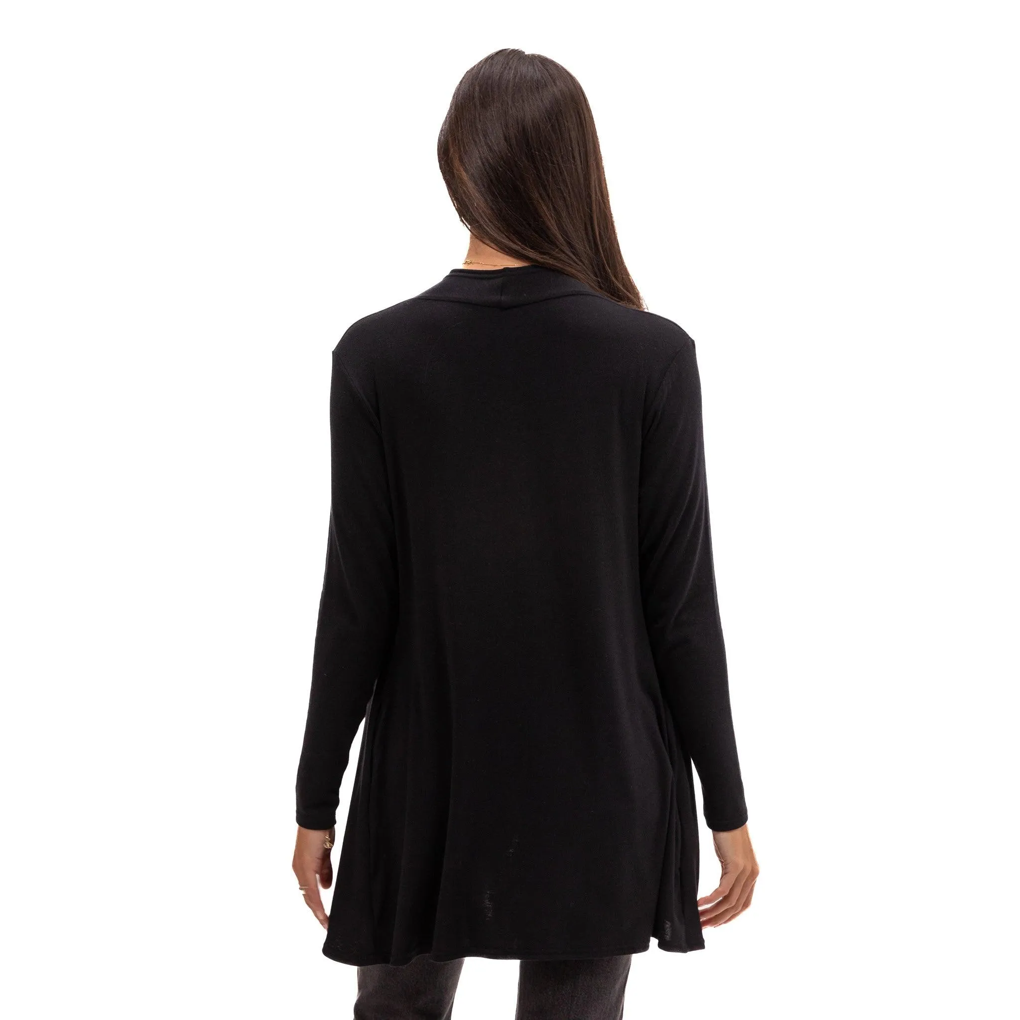 Hampton Open Front Travel Cardigan with Pockets in Eco-Cashmere Jet Black