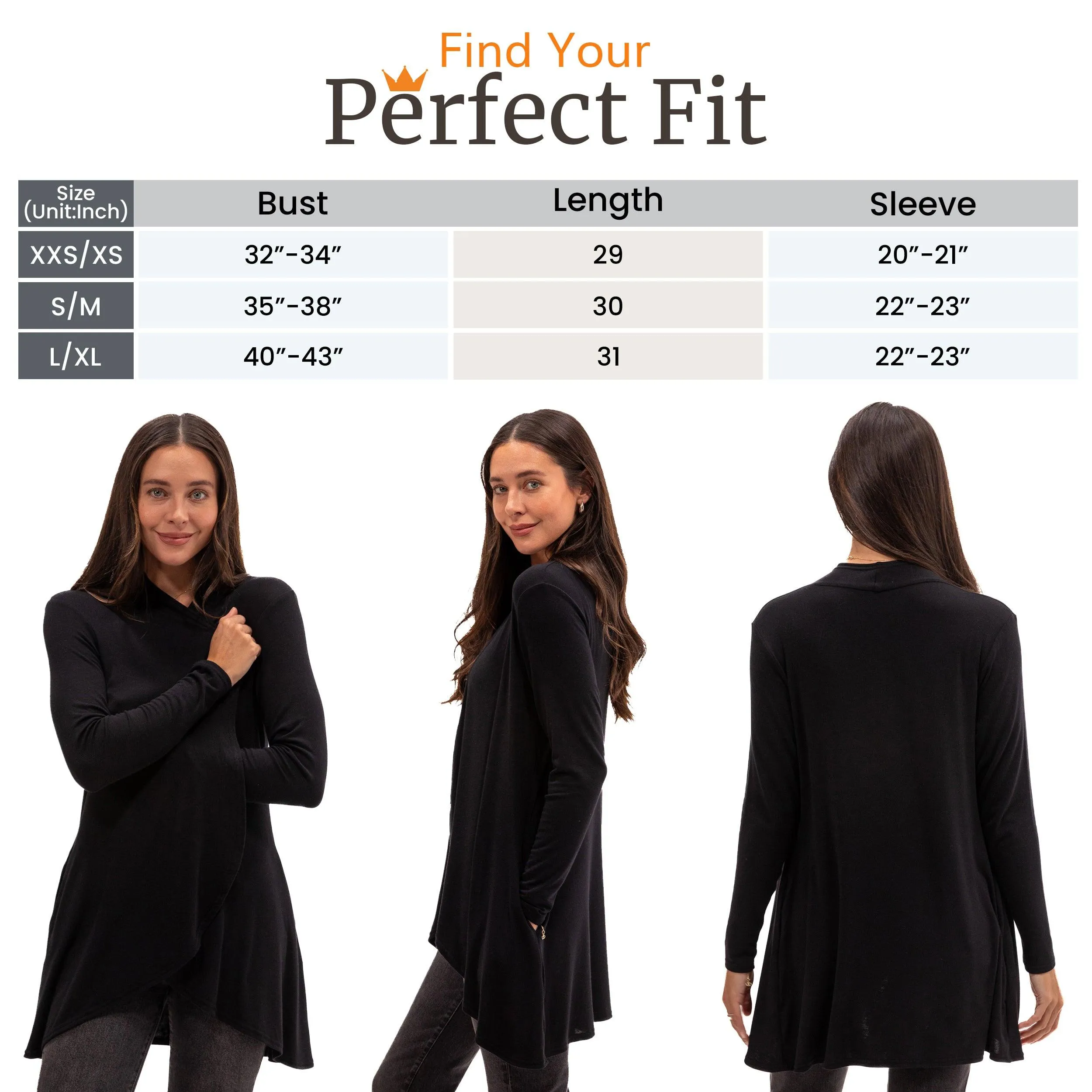 Hampton Open Front Travel Cardigan with Pockets in Eco-Cashmere Jet Black