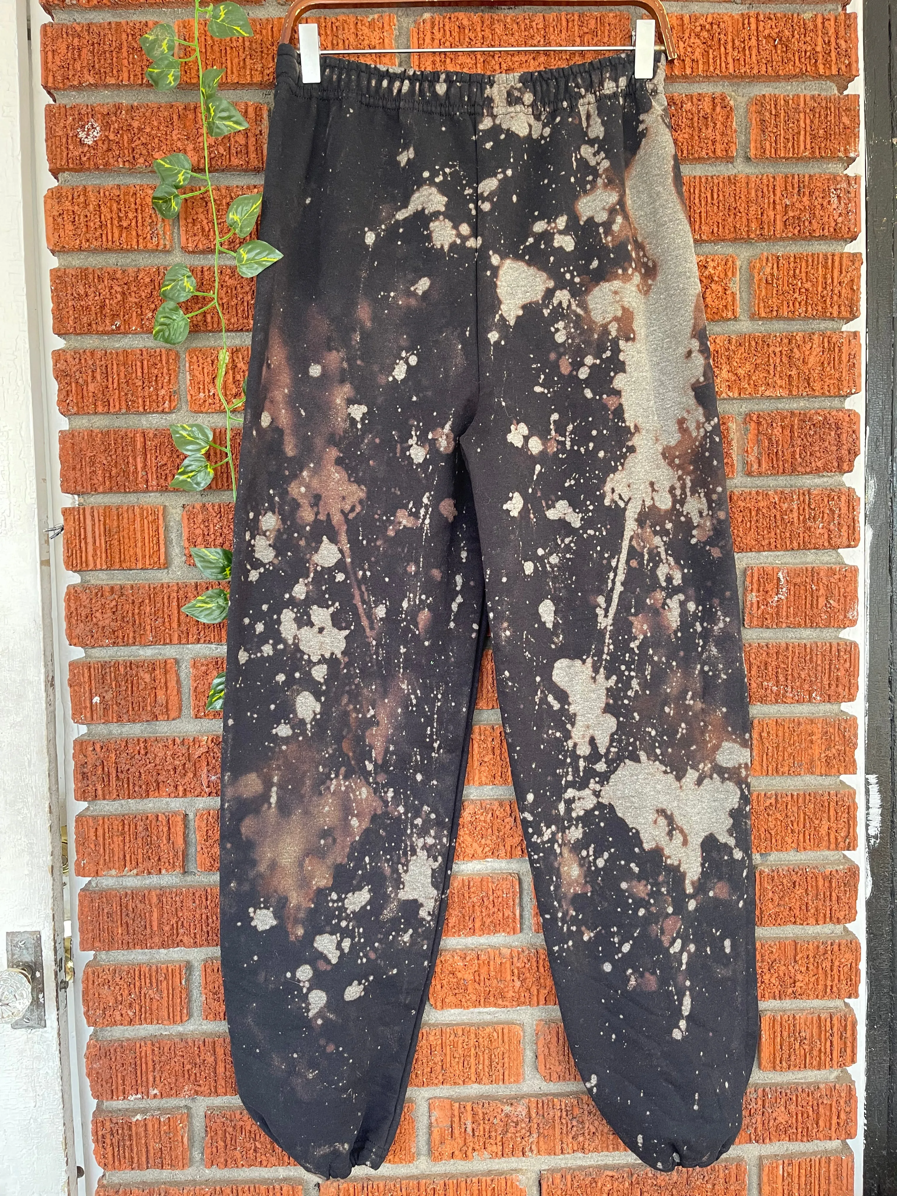 Handmade Drawstring Cuffed Bleached Classic Style Sweat Pants or Sweat Shorts - Black