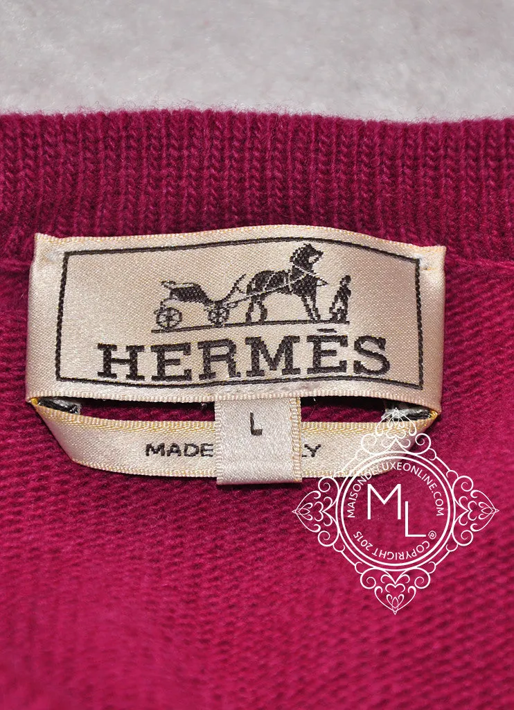 Hermes Men's Rose Indien Gray Cashmere Wool Sweater L