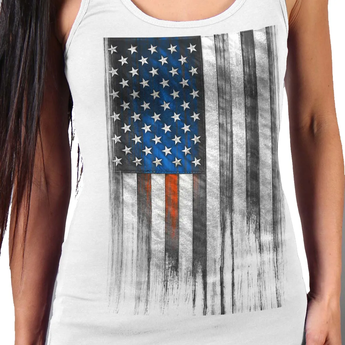 Hot Leathers GLC2482 Heartbeat Flag Ladies White Tank Top Shirt