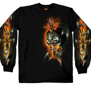 Hot Leathers GMS2068 Men’s ‘Electric Skull’ Long Sleeve Black T-Shirt