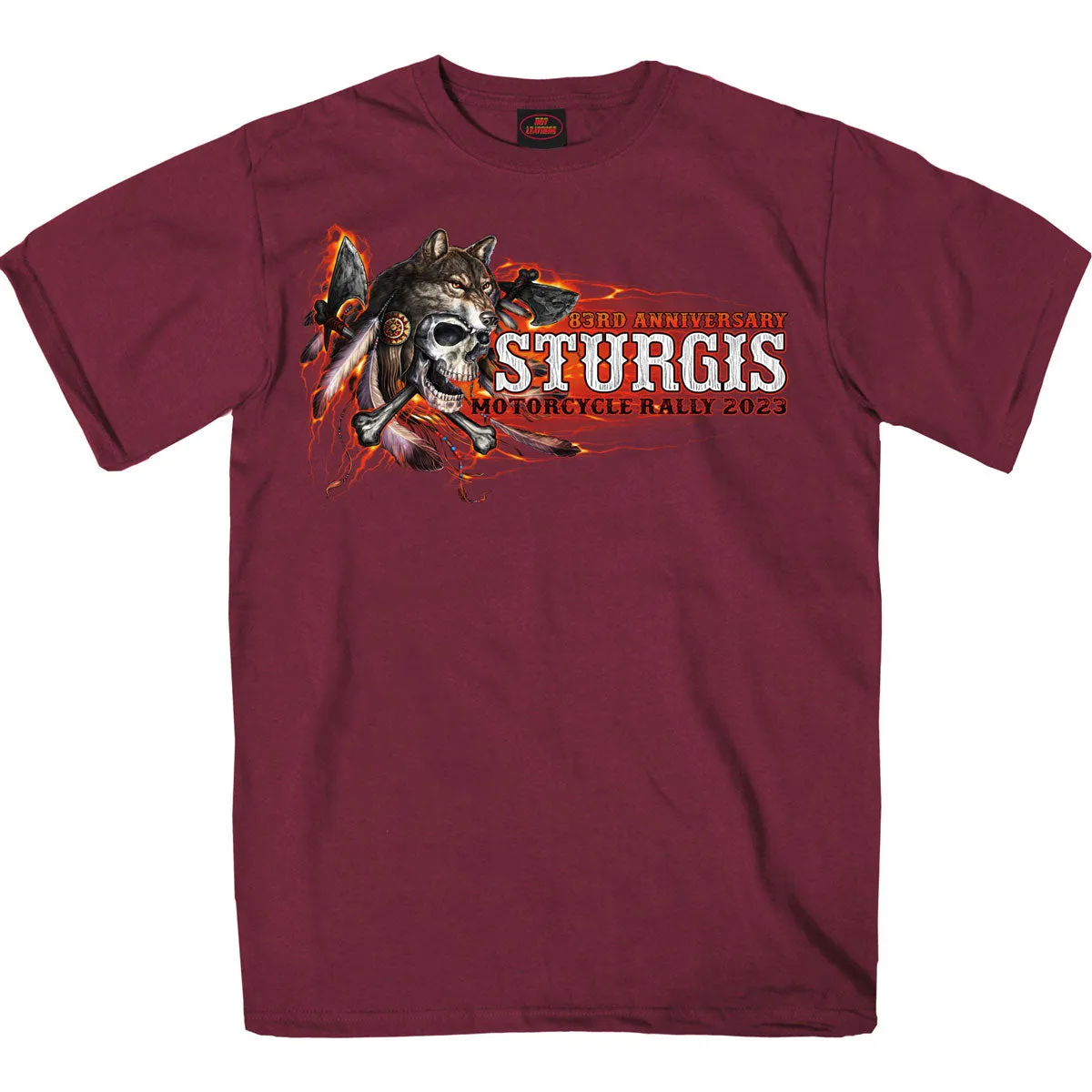 Hot Leathers SPB1089 Men’s Maroon 2023 Sturgis Native Wolf T-Shirt