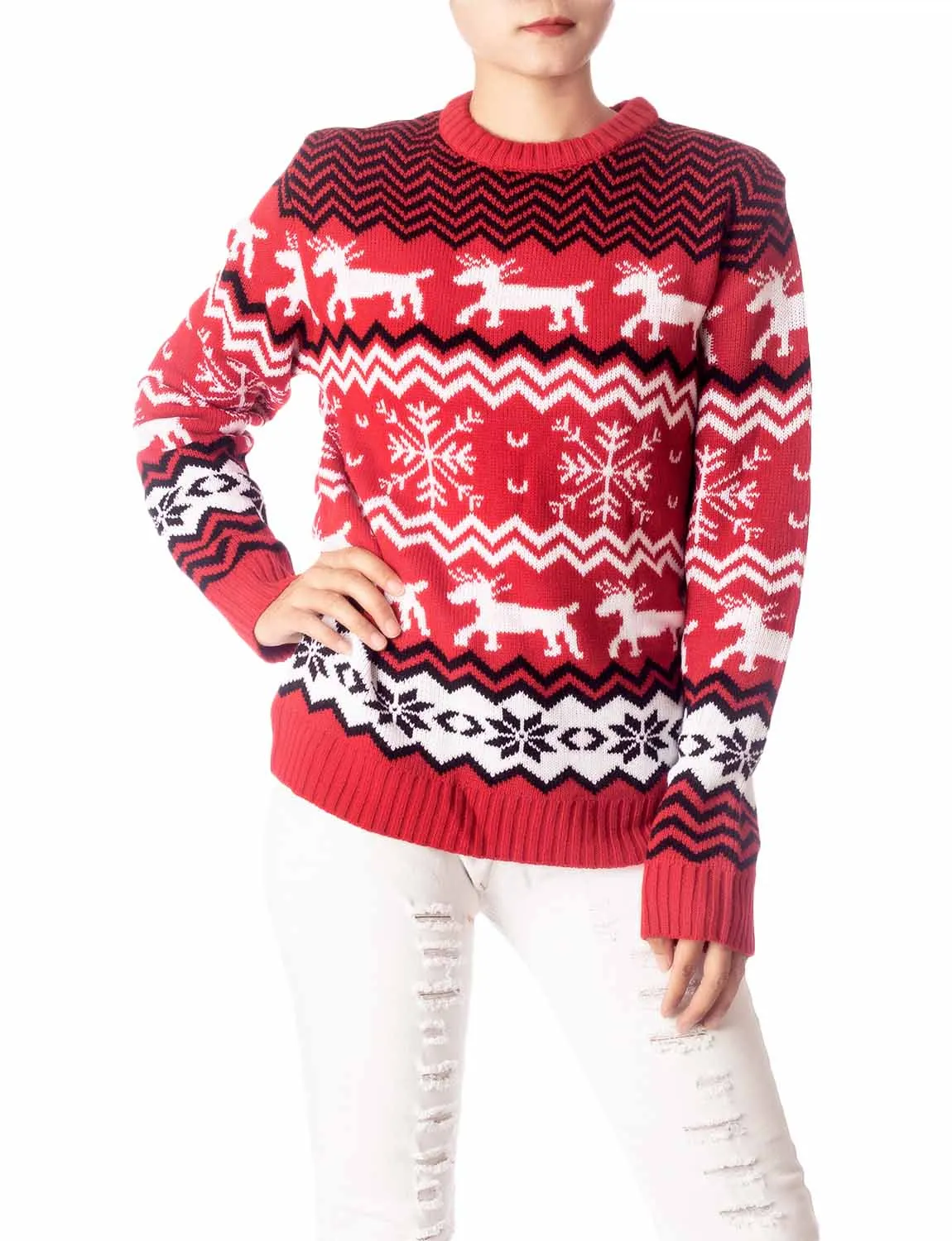 iB-iP Women's Casual Christmas Reindeer Long Sleeve Top Pullover Sweater