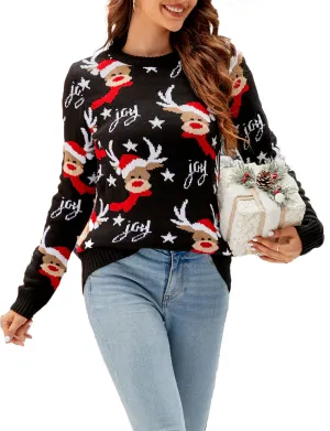 iB-iP Women's Casual Christmas Top Reindeer Long Sleeve Pullover Sweater