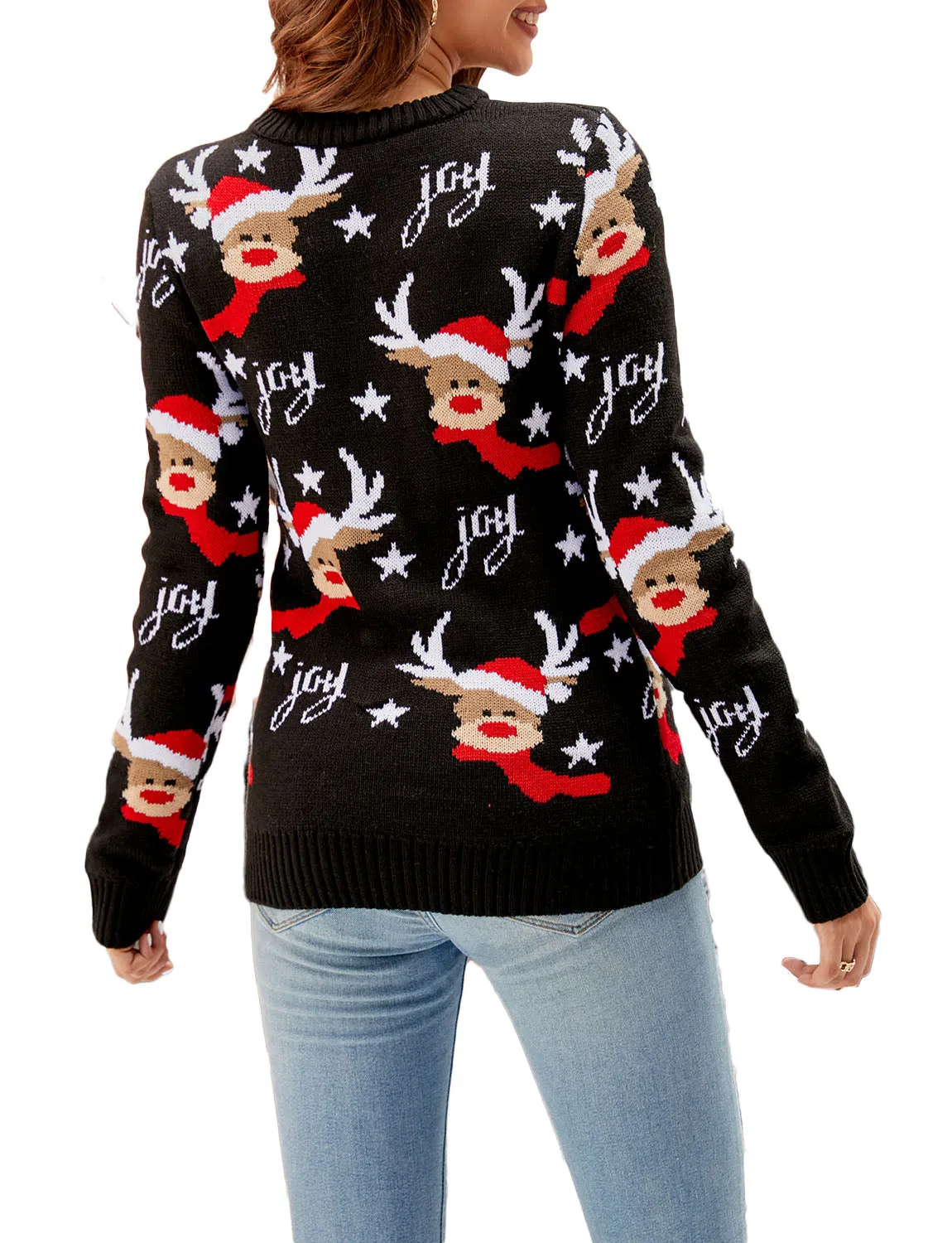 iB-iP Women's Casual Christmas Top Reindeer Long Sleeve Pullover Sweater