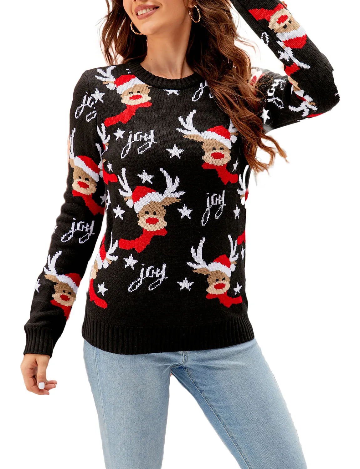 iB-iP Women's Casual Christmas Top Reindeer Long Sleeve Pullover Sweater