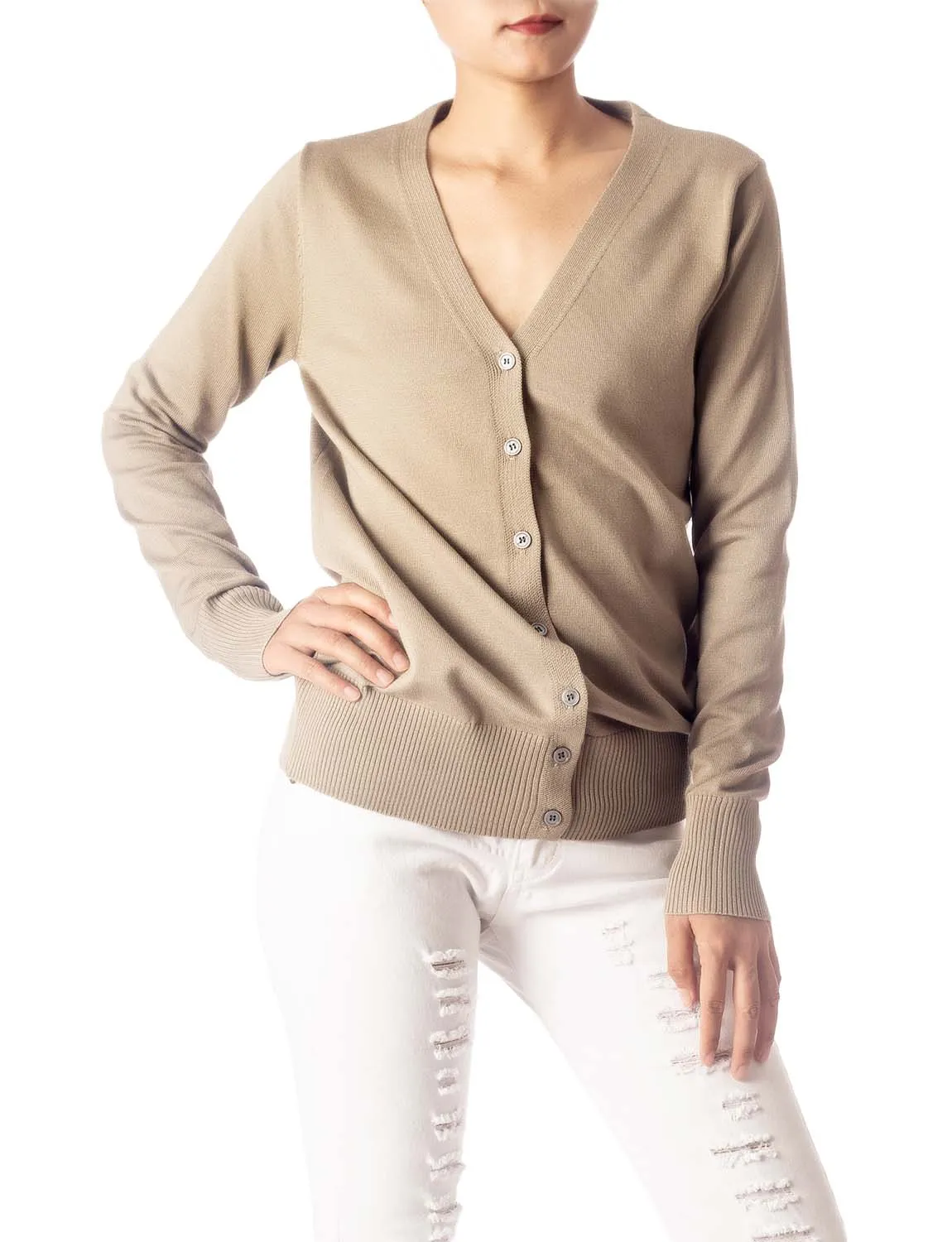 iB-iP Women's Fashion Button V-neck Ladys Sweater Lightweight Cardigan