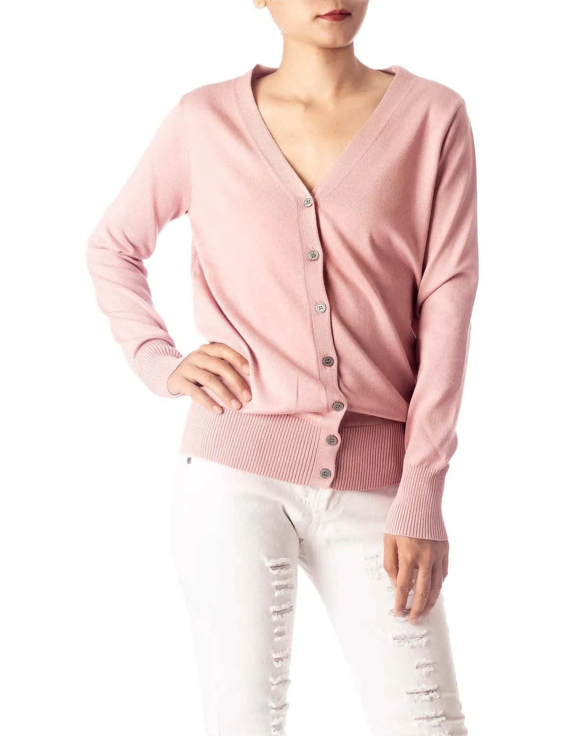 iB-iP Women's Fashion Button V-neck Ladys Sweater Lightweight Cardigan