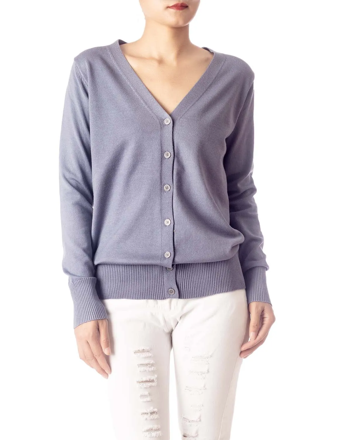 iB-iP Women's Fashion Button V-neck Ladys Sweater Lightweight Cardigan