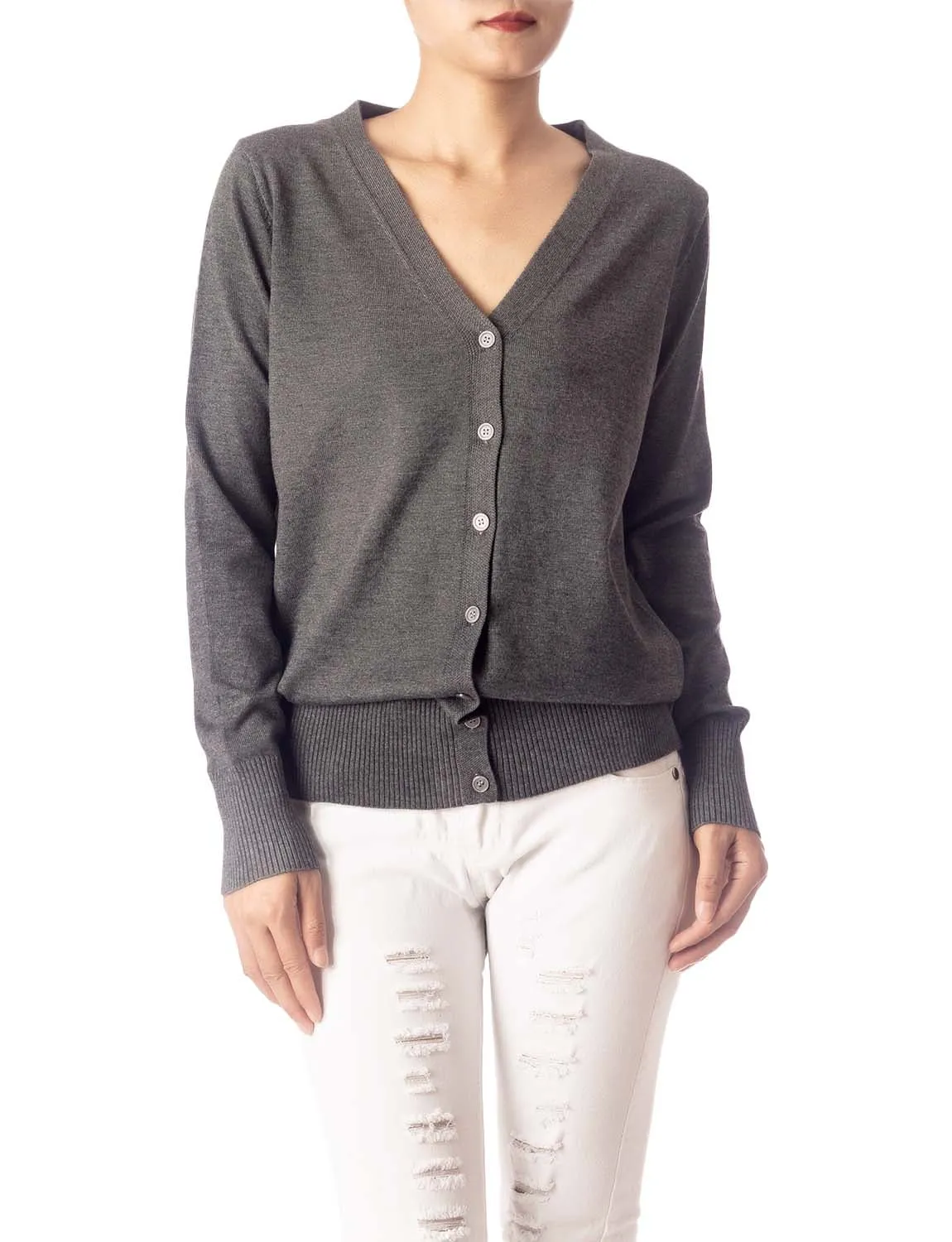 iB-iP Women's Fashion Button V-neck Ladys Sweater Lightweight Cardigan