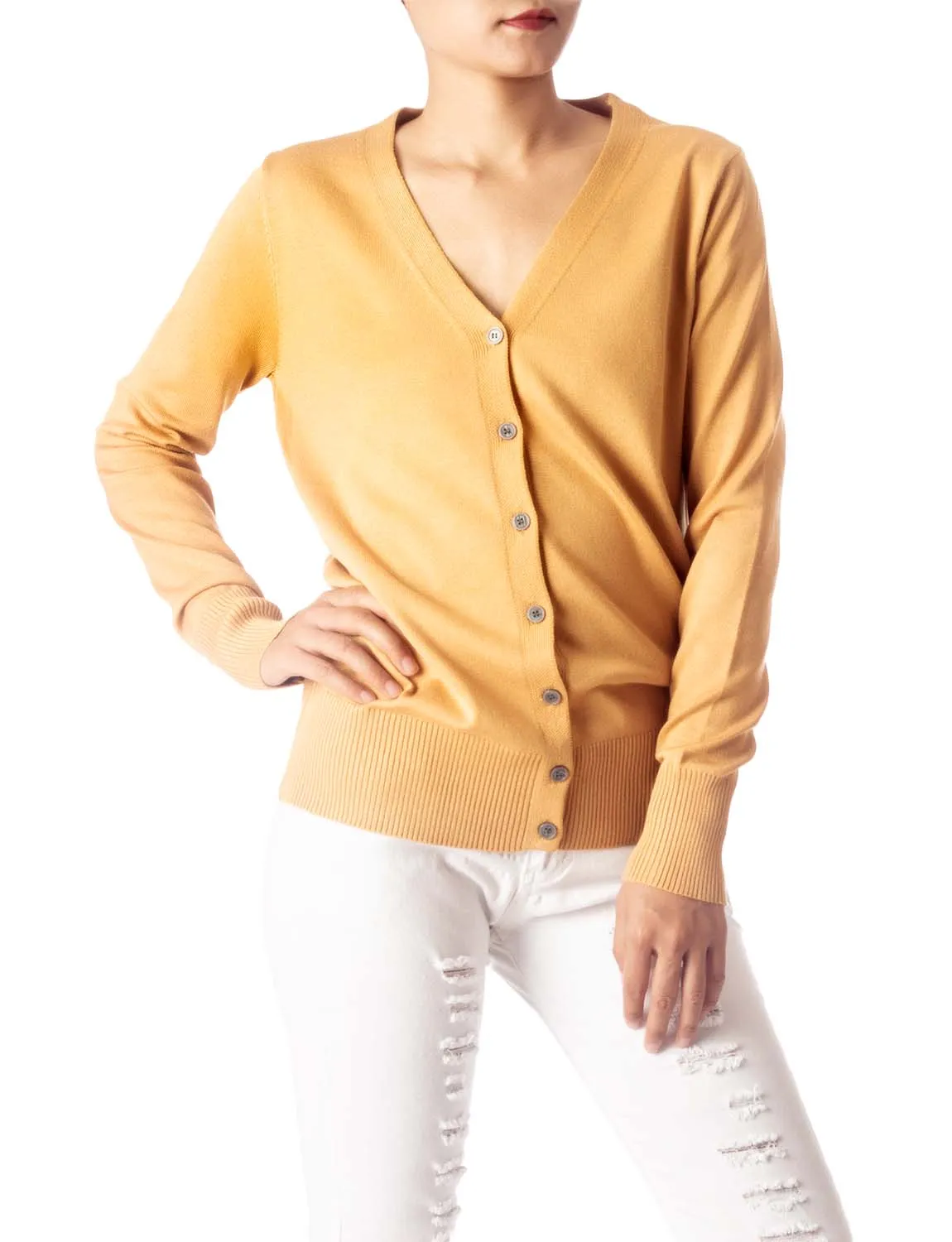 iB-iP Women's Fashion Button V-neck Ladys Sweater Lightweight Cardigan