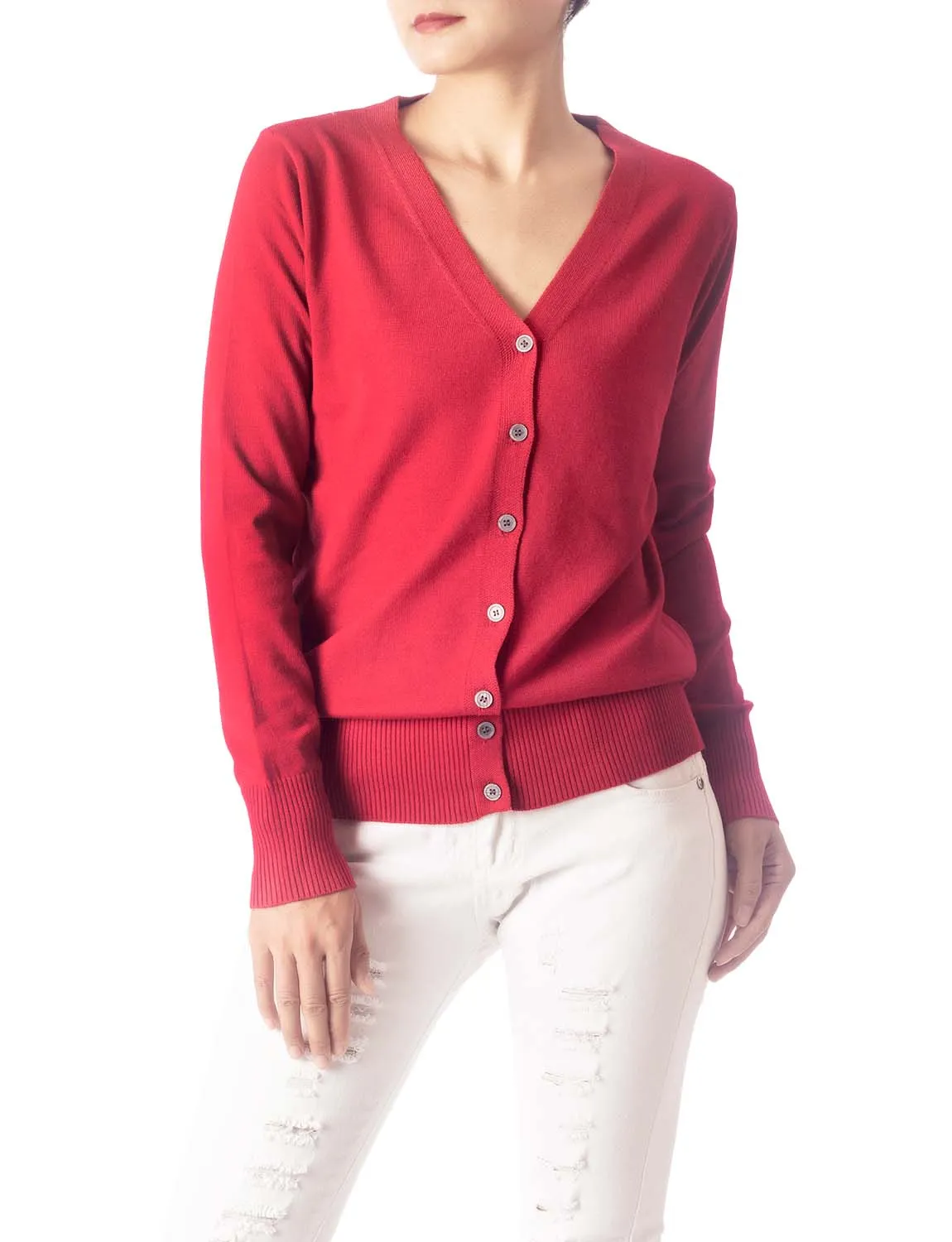 iB-iP Women's Fashion Button V-neck Ladys Sweater Lightweight Cardigan