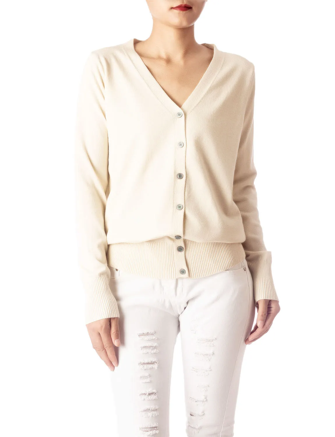 iB-iP Women's Fashion Button V-neck Ladys Sweater Lightweight Cardigan