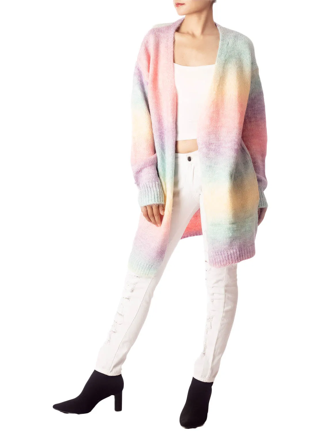 iB-iP Women's Gradient Multicolor Sweater Loose Oversized Long Sleeve Cardigan