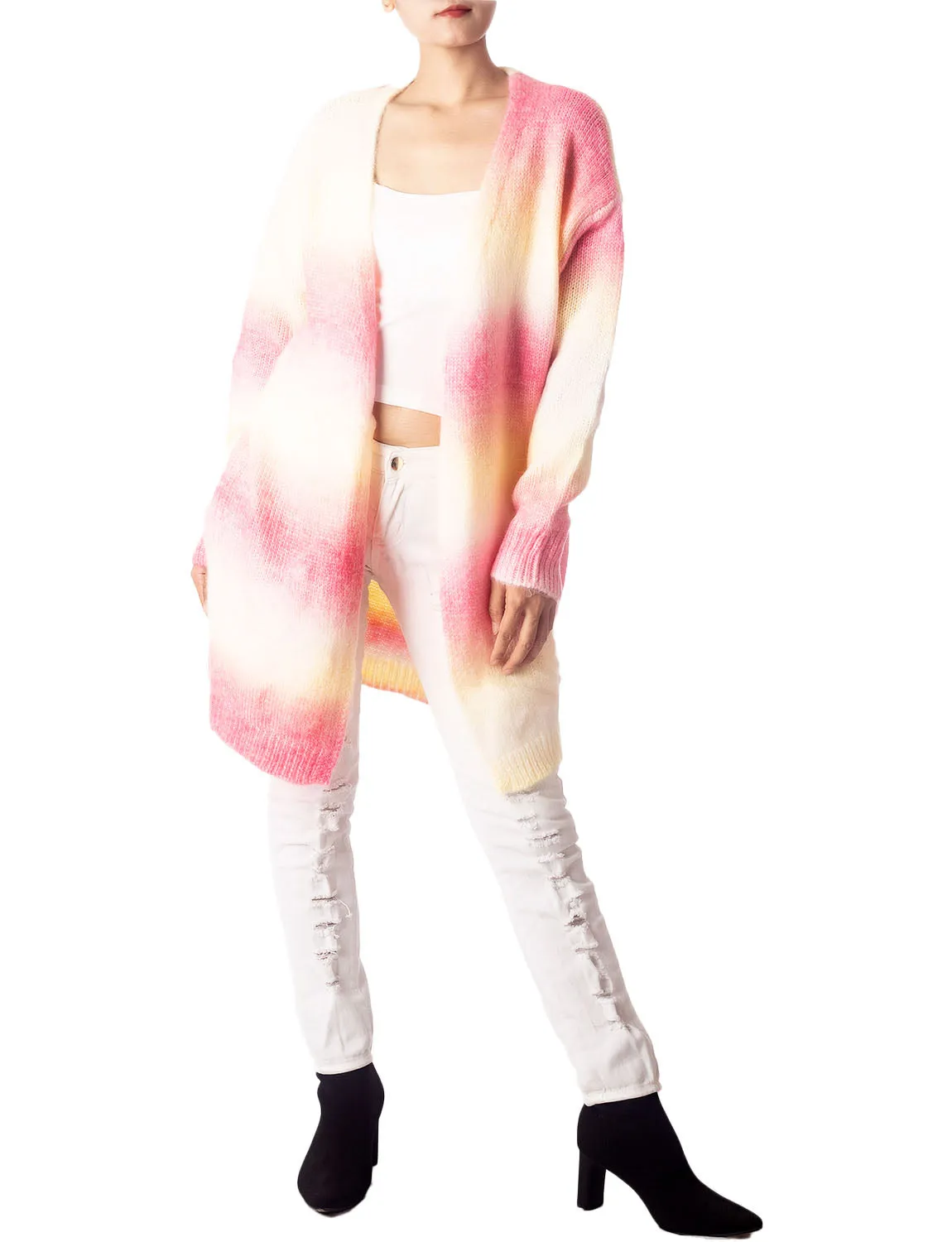 iB-iP Women's Gradient Multicolor Sweater Loose Oversized Long Sleeve Cardigan