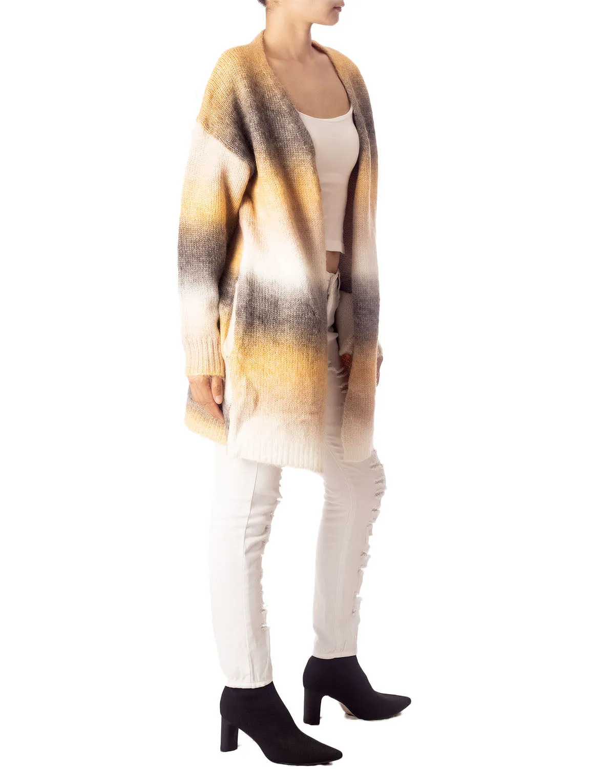 iB-iP Women's Gradient Multicolor Sweater Loose Oversized Long Sleeve Cardigan