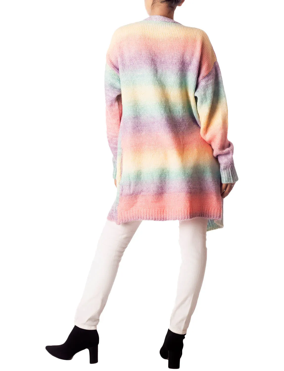 iB-iP Women's Gradient Multicolor Sweater Loose Oversized Long Sleeve Cardigan