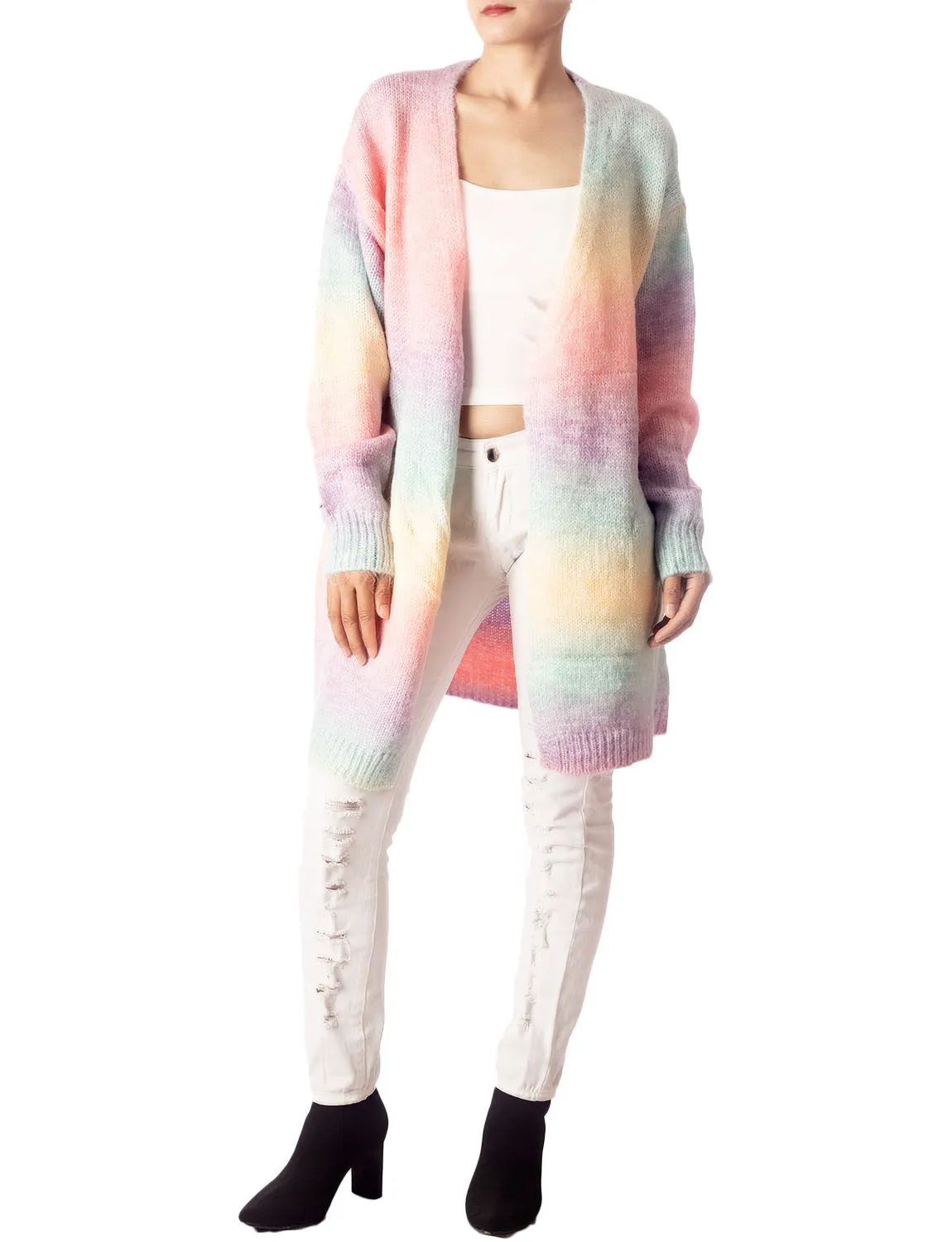 iB-iP Women's Gradient Multicolor Sweater Loose Oversized Long Sleeve Cardigan