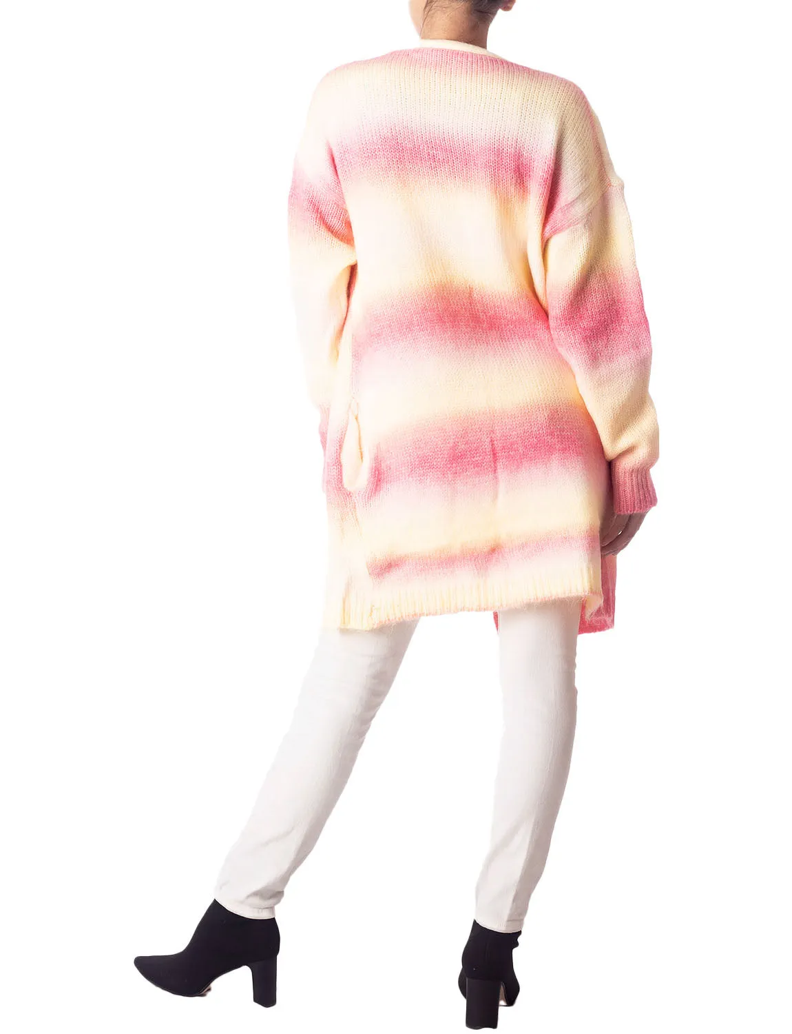 iB-iP Women's Gradient Multicolor Sweater Loose Oversized Long Sleeve Cardigan