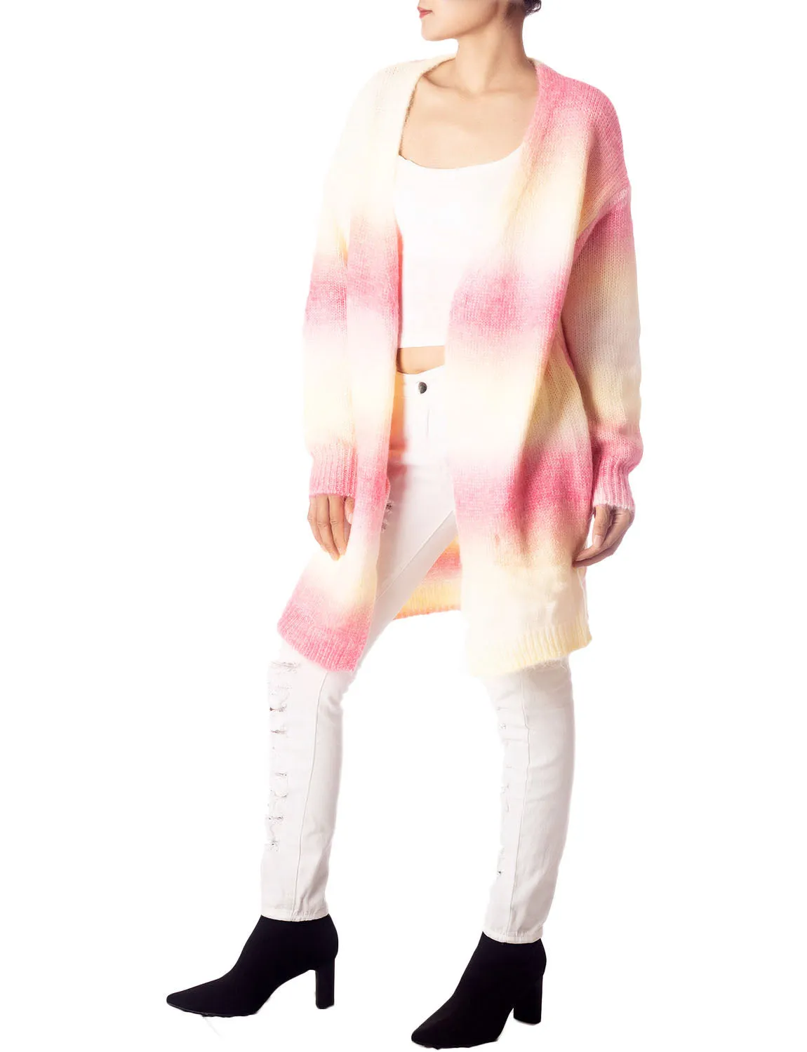 iB-iP Women's Gradient Multicolor Sweater Loose Oversized Long Sleeve Cardigan