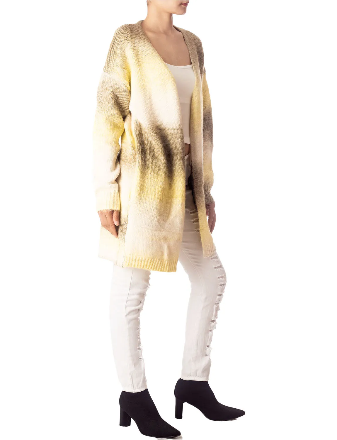 iB-iP Women's Gradient Multicolor Sweater Loose Oversized Long Sleeve Cardigan