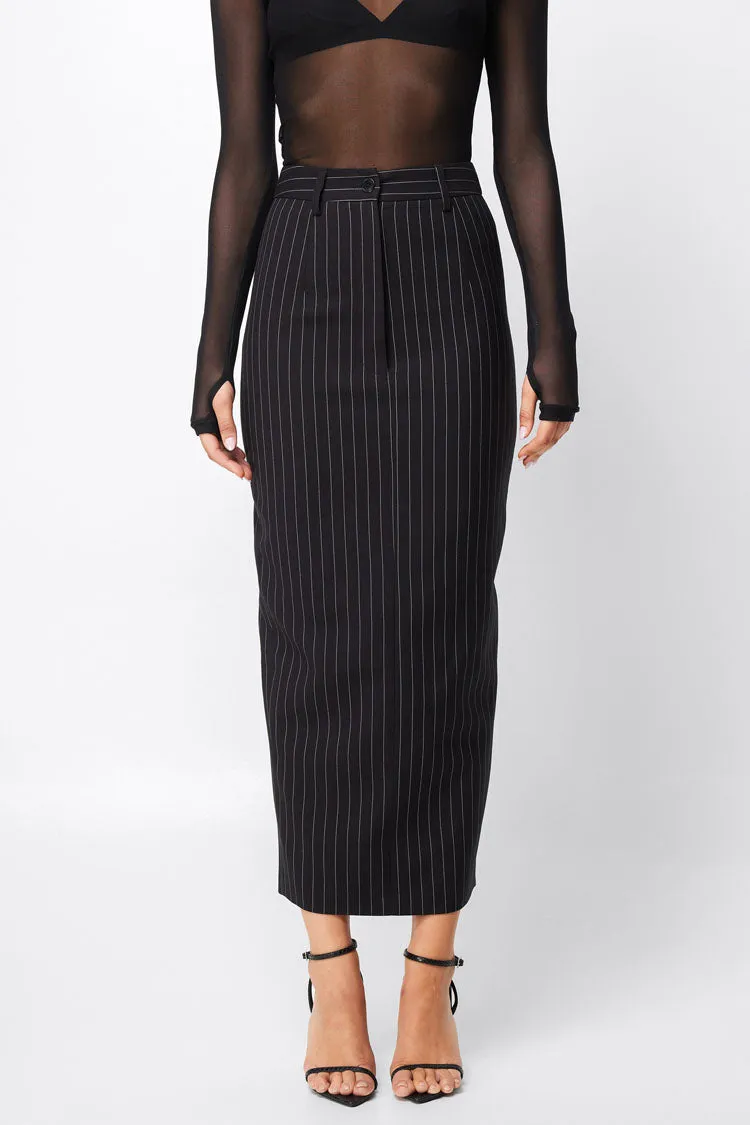 In Denial Column Skirt in Pinstripe | FINAL SALE