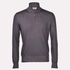 Italian Made Merino Wool Quarter Zip Mock / Anthracite