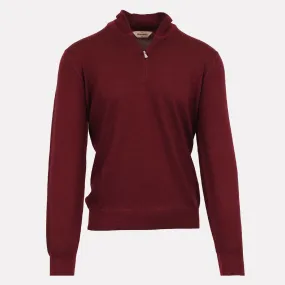 Italian Made Merino Wool Quarter Zip Mock / Burgundy