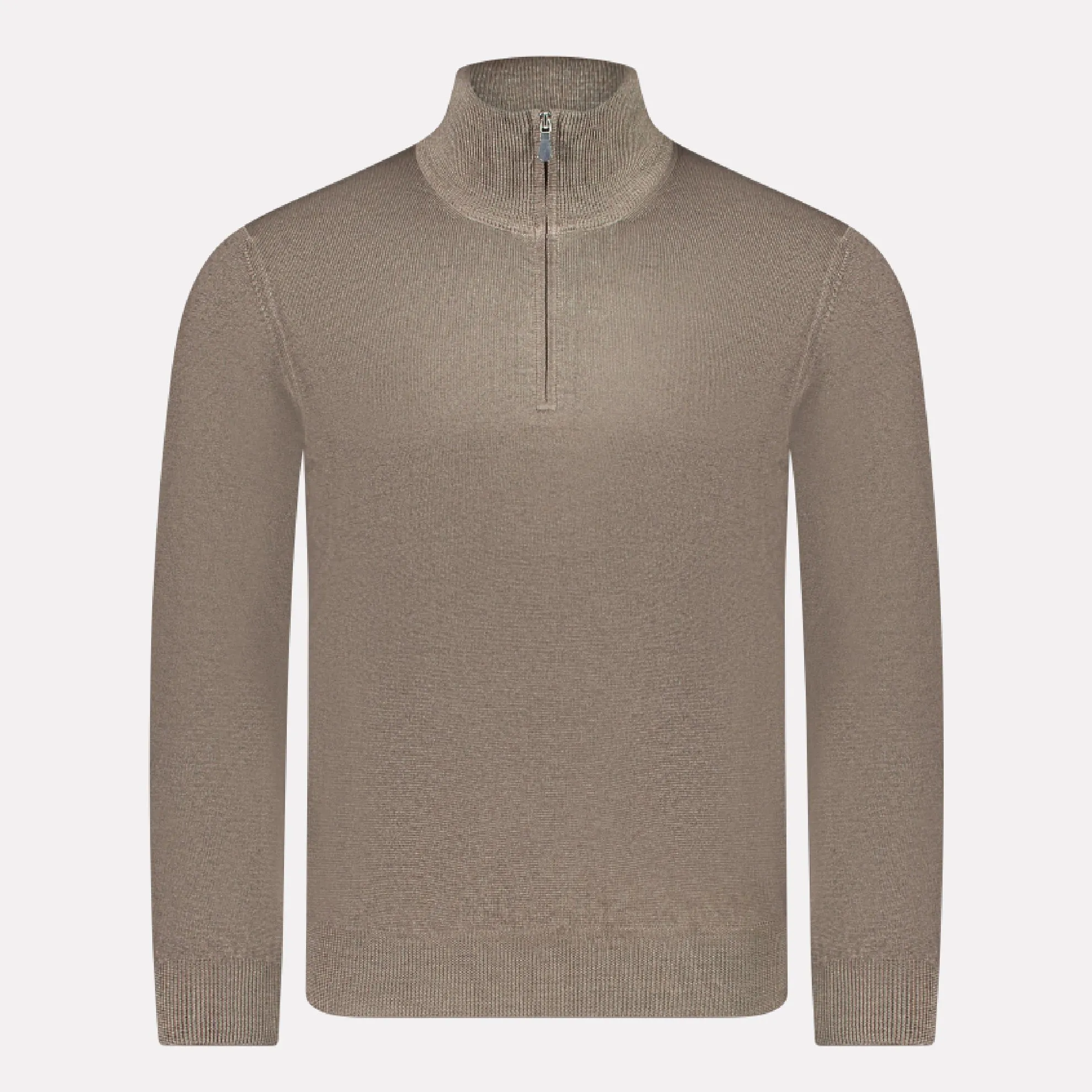 Italian Made Merino Wool Quarter Zip Mock / Hazel Nut