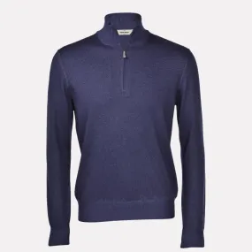 Italian Made Merino Wool Quarter Zip Mock / Hi Blue