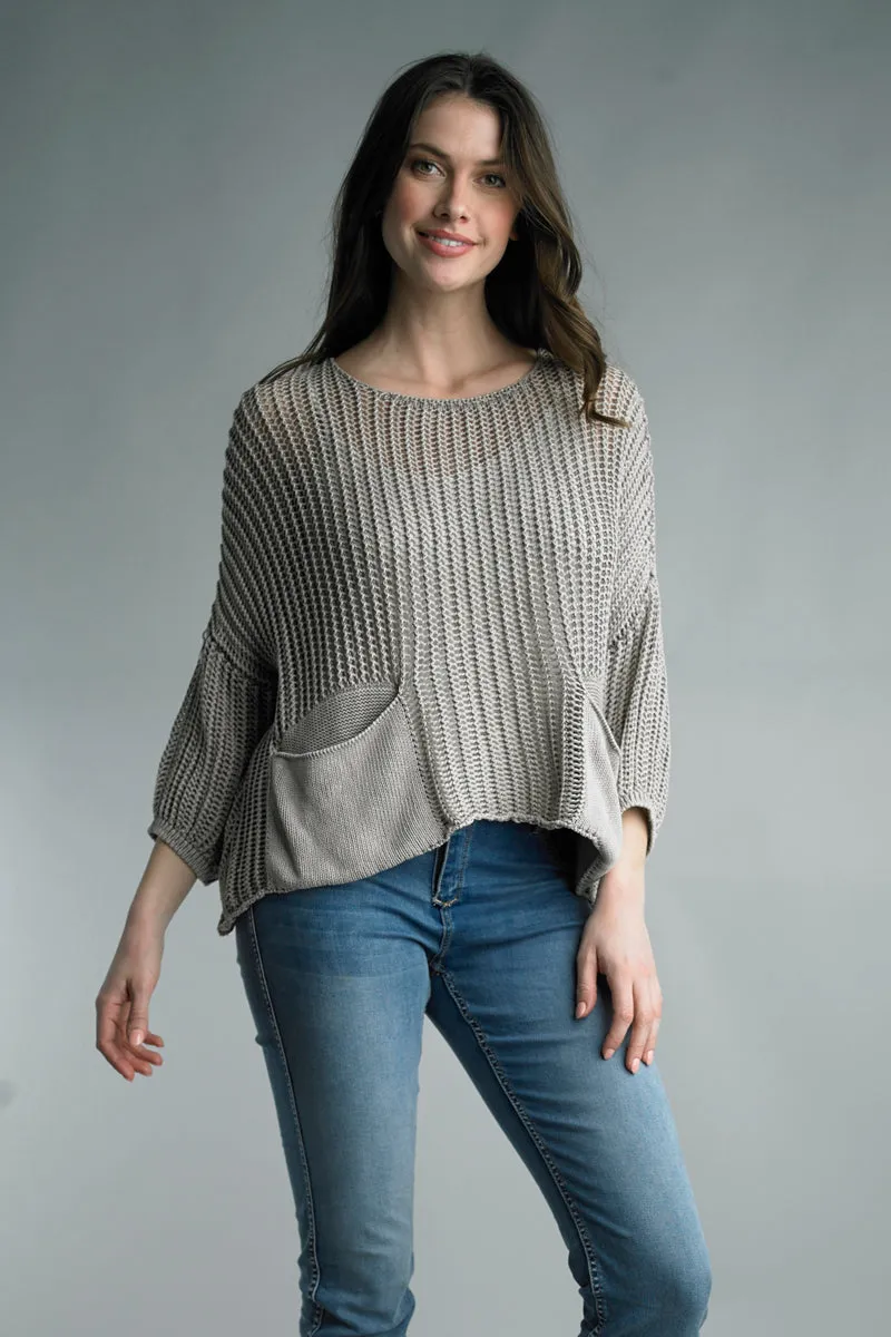 Italian Solid Color Open Knit Sweater Top