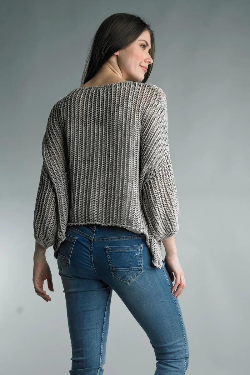 Italian Solid Color Open Knit Sweater Top