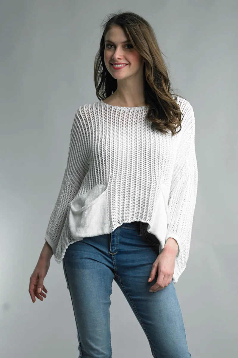 Italian Solid Color Open Knit Sweater Top