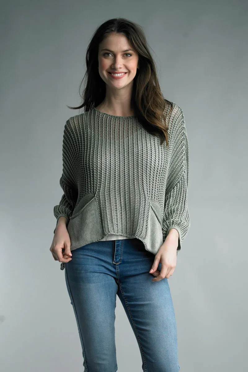 Italian Solid Color Open Knit Sweater Top