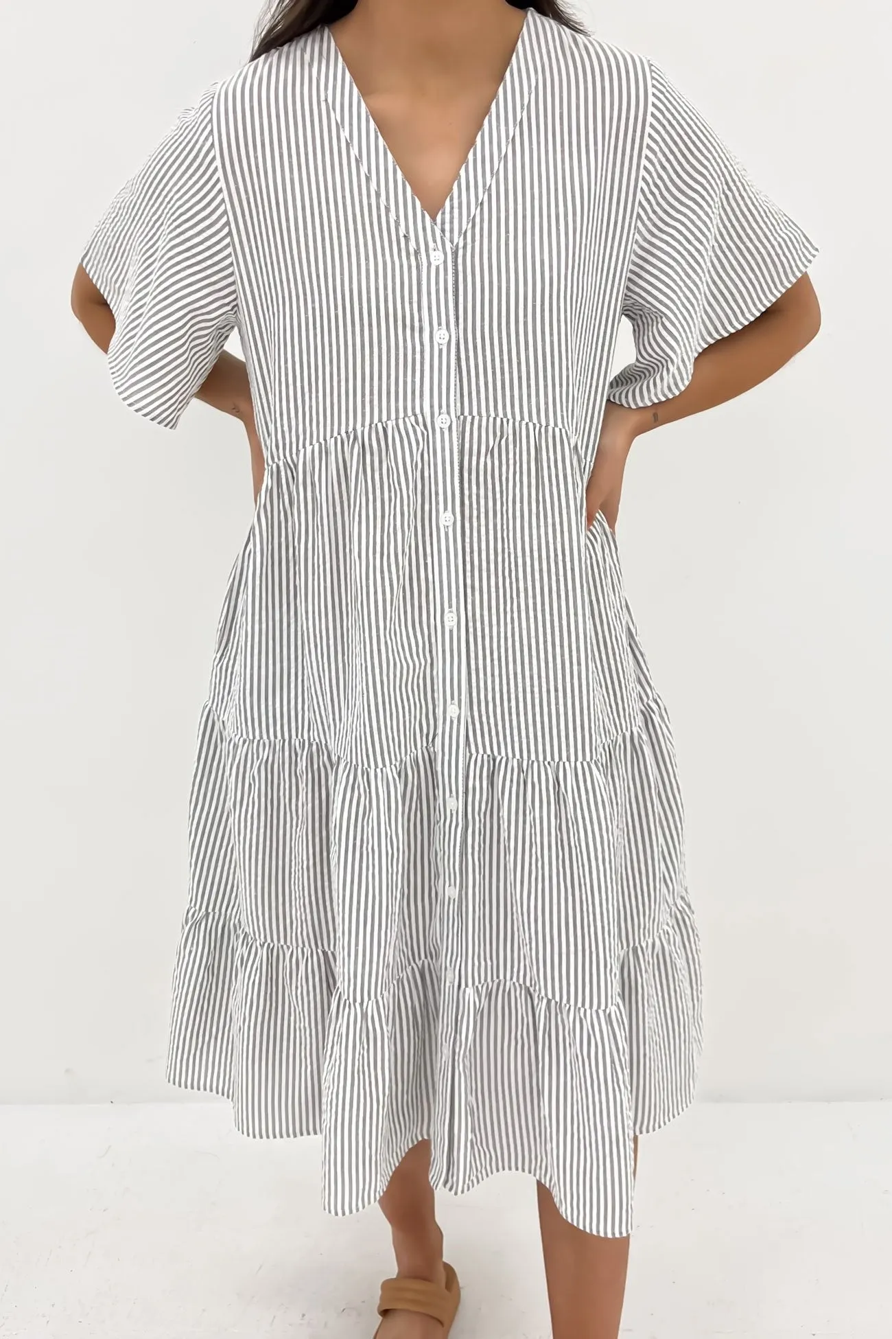 Kelis Midi Dress Black Stripe