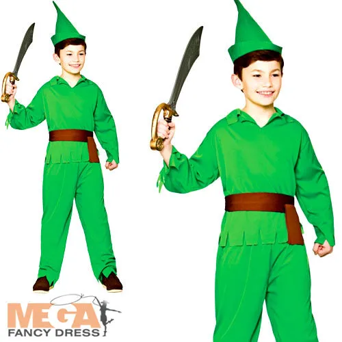 Kids Robin Hood Lost Boy Fairy Tale Elf World Book Day Fancy Dress Costume