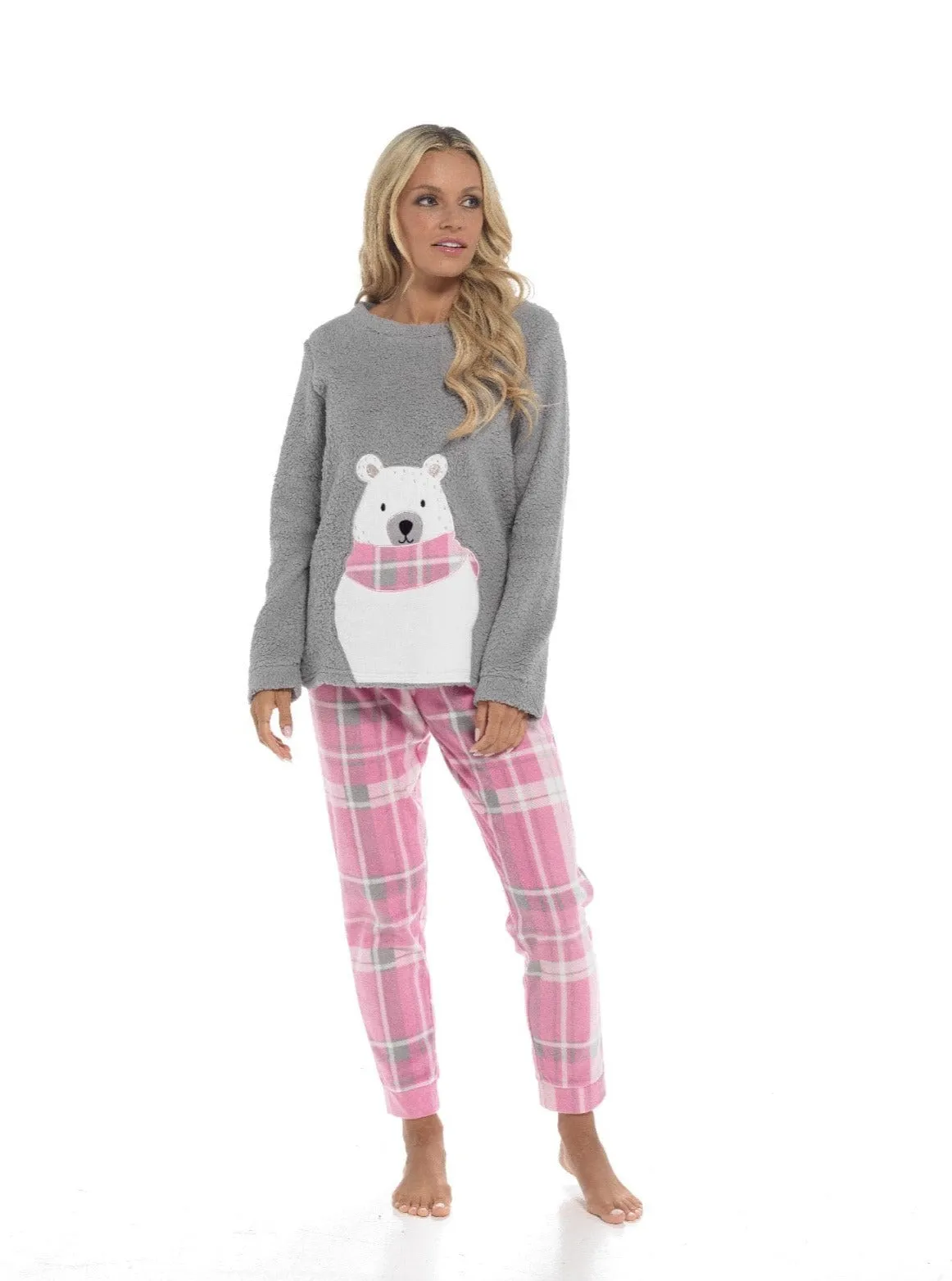 Ladies Ultra-Soft Polar Bear Print Fleece Pyjama Set with Elasticated Bottoms Warm Cosy Loungewear for Women Multiple Sizes Available by Daisy Dreamer