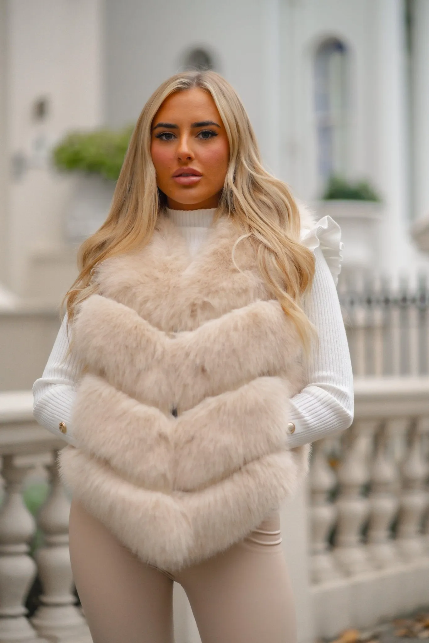 Light Beige Premium Faux Fur Gilet