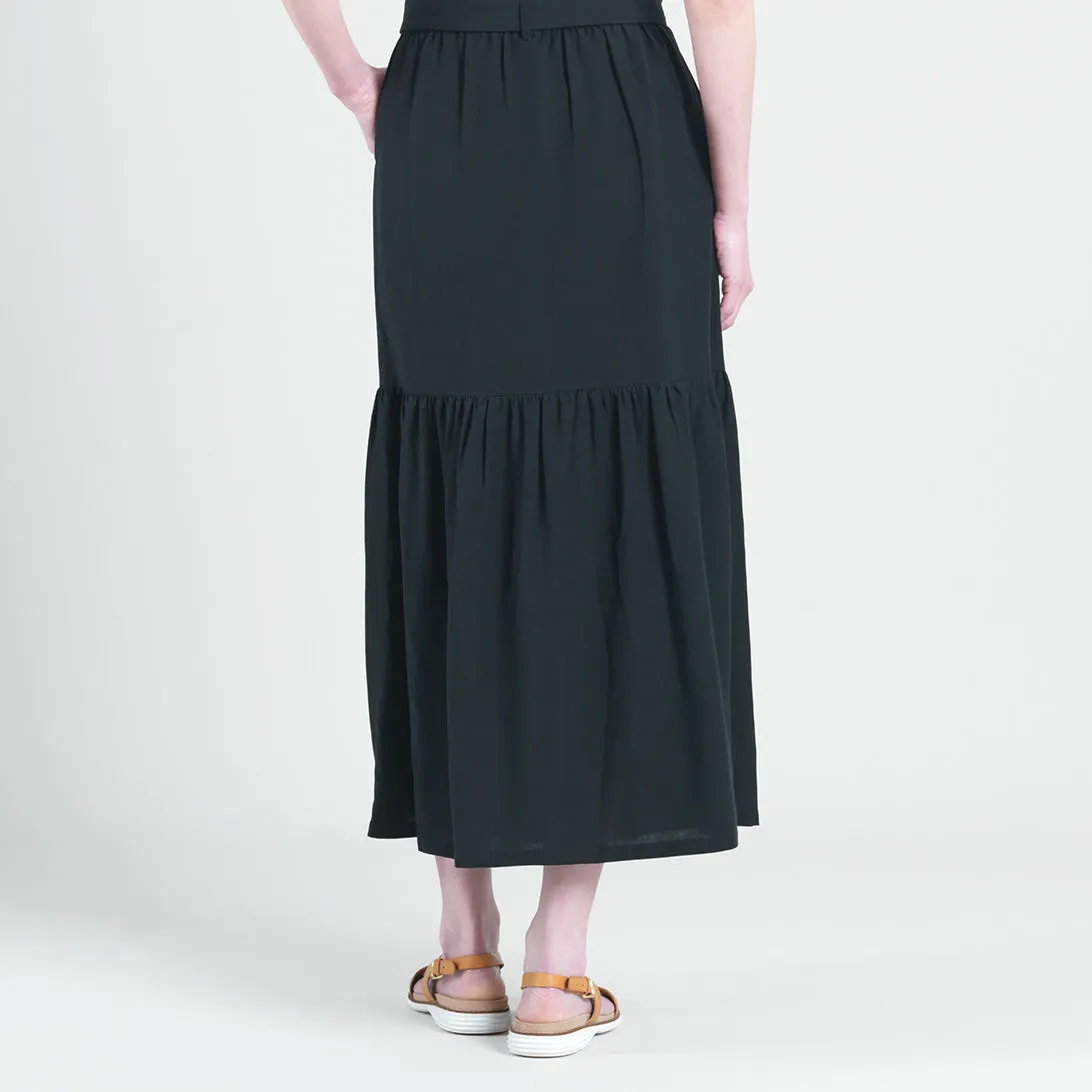 Linen Knit - Tie Waist Tiered Maxi Skirt - Black - Final Sale!