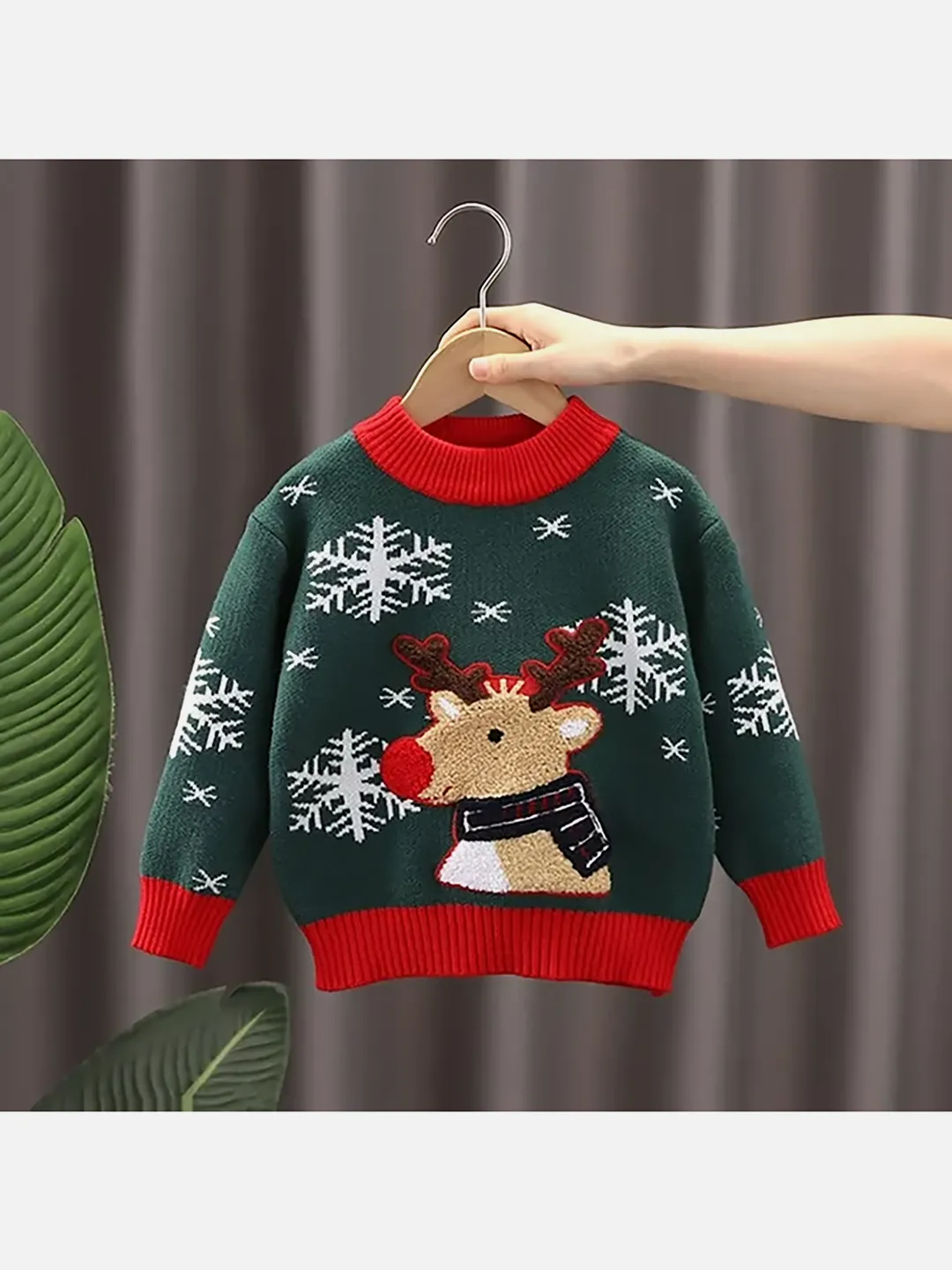 Little Surprise Box Green Flakes Reindeer Warmer Cardigan & Christmas Sweater for Kids