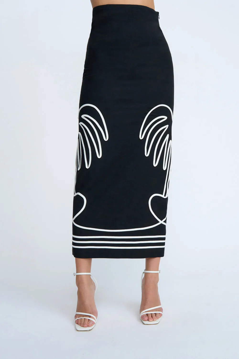 Love Palm Midi Skirt | Final Sale - Black Ivory