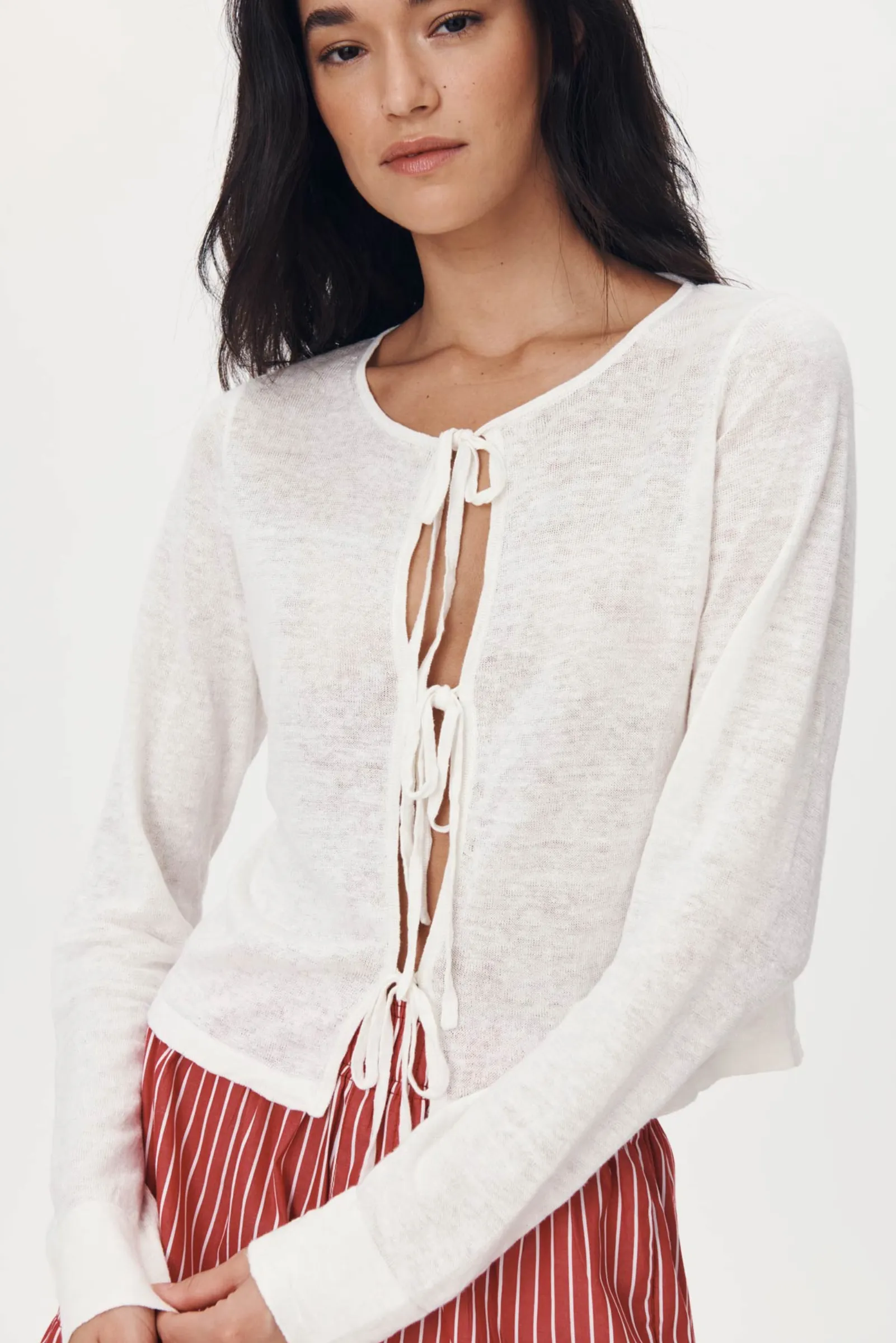 Marcia Bow Cardigan Top - Bone