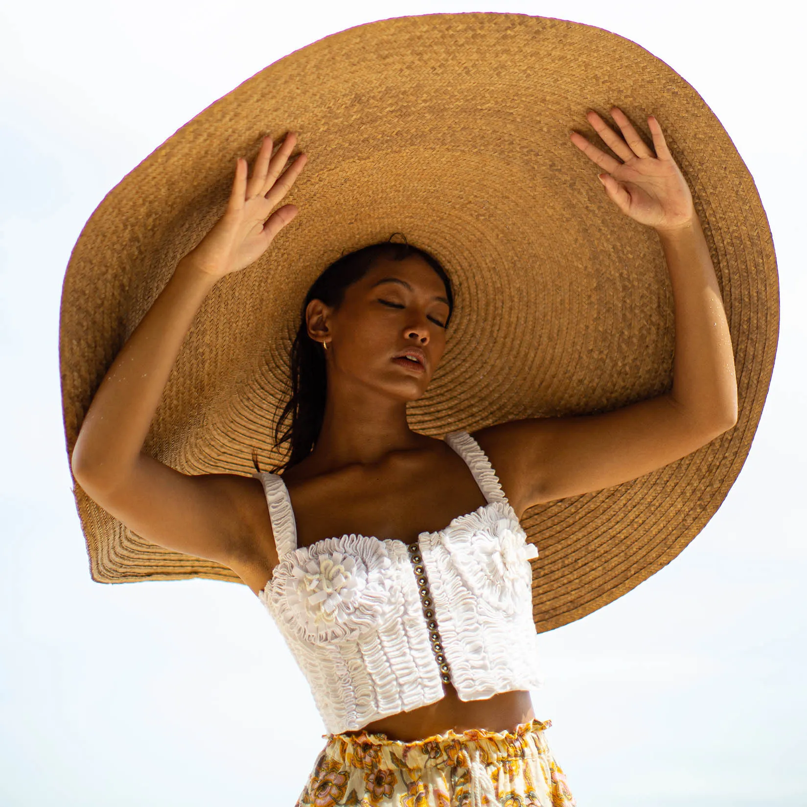 MARIGOLD Hand-Embroidered Ribbon Bustier Top in White