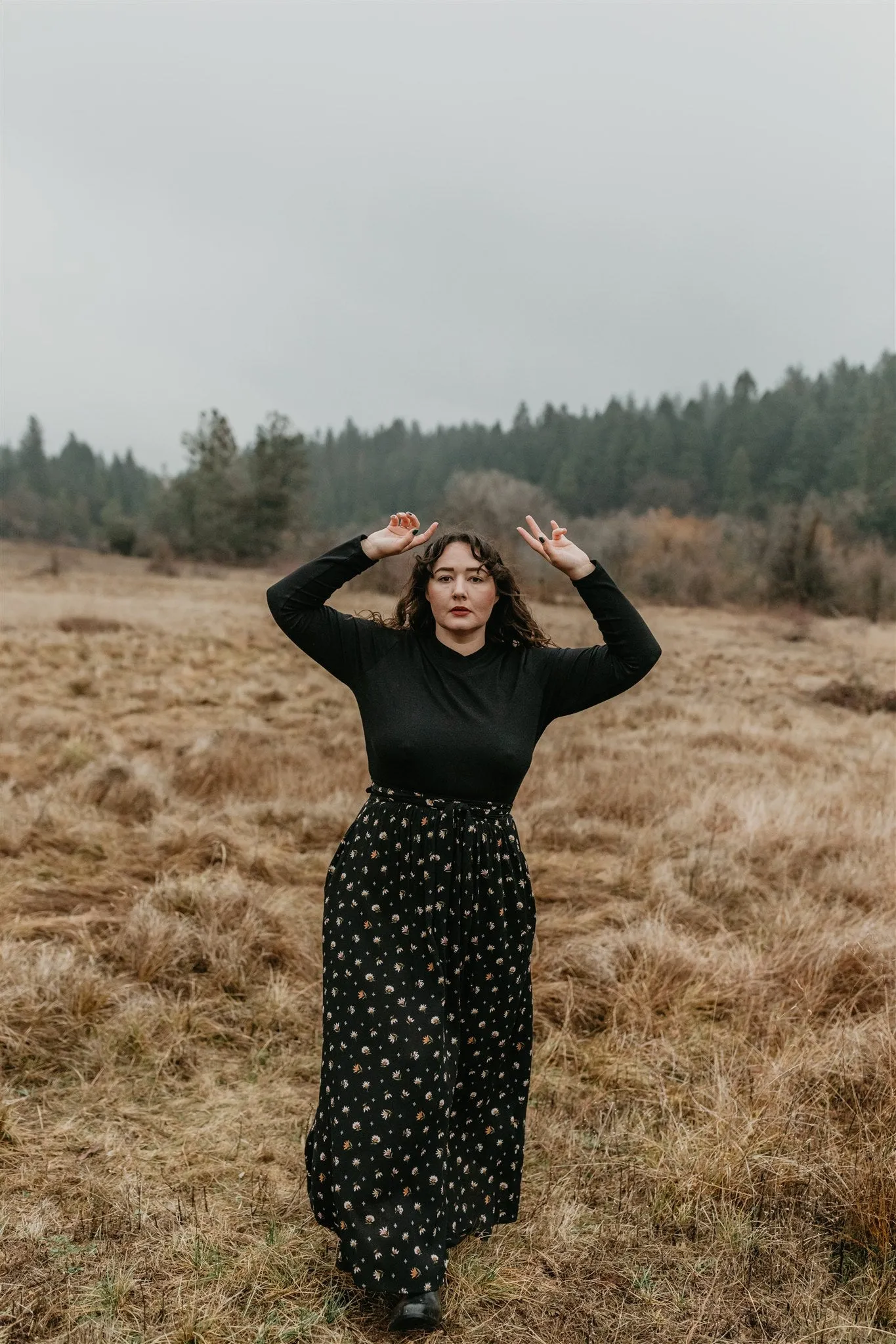 Maxi Wrap Skirt in Black Floral