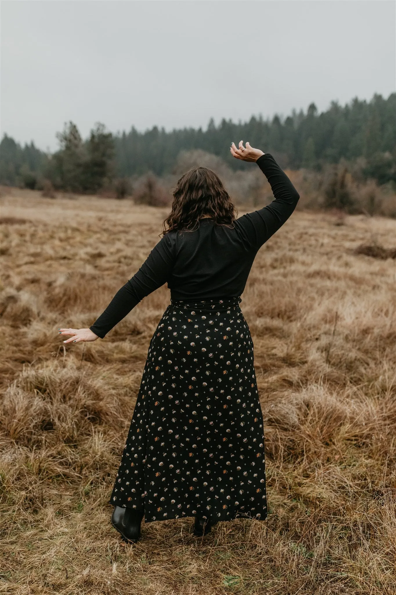 Maxi Wrap Skirt in Black Floral