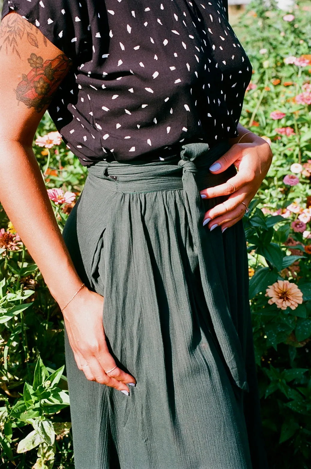 Maxi Wrap Skirt in Emerald Crepe