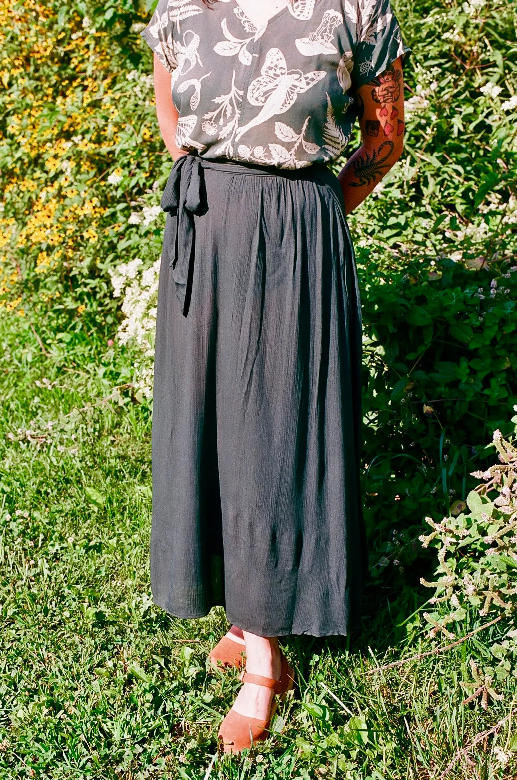 Maxi Wrap Skirt in Emerald Crepe