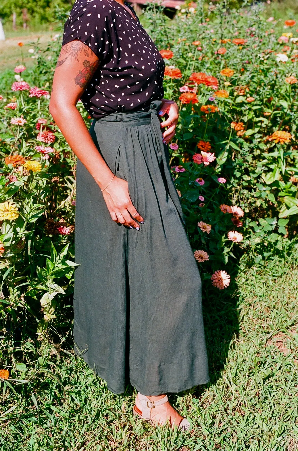 Maxi Wrap Skirt in Emerald Crepe