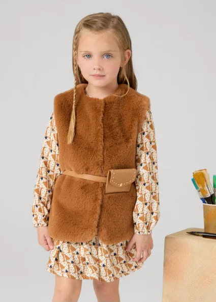 Mayoral Girls Fur Gilet 4365 Caramelo